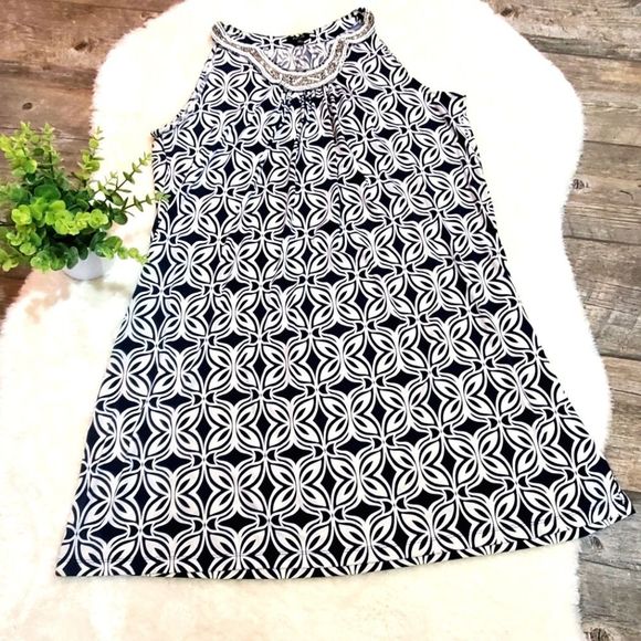 Apt. 9 Dresses & Skirts - NWT Apt. 9 Blue and White with Beaded Neckline Midi-Dress, Size 1X